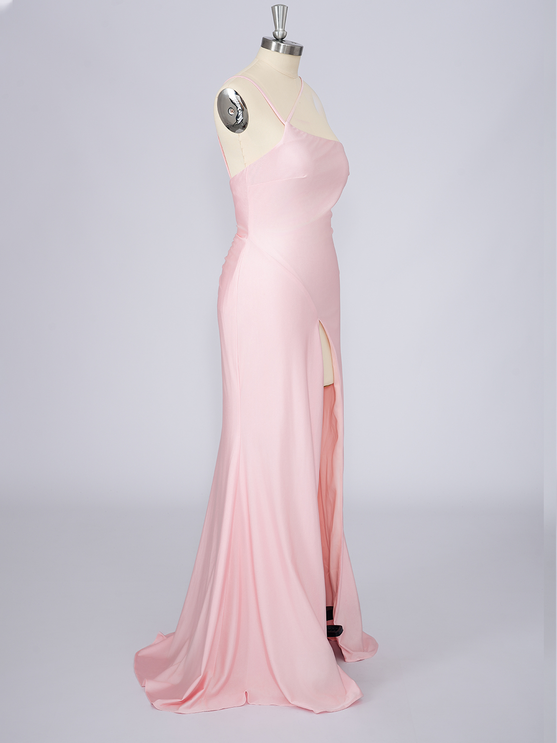 Sexy Pink Mermaid Solid Color Spaghetti With High Split Prom Dress