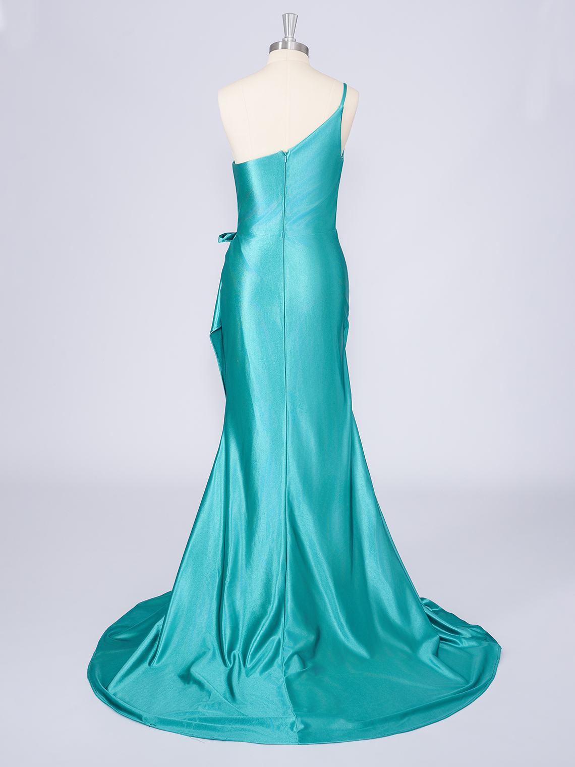 Turquoise Mermaid Solid Color One Shoulder With Bow knot Prom Dress