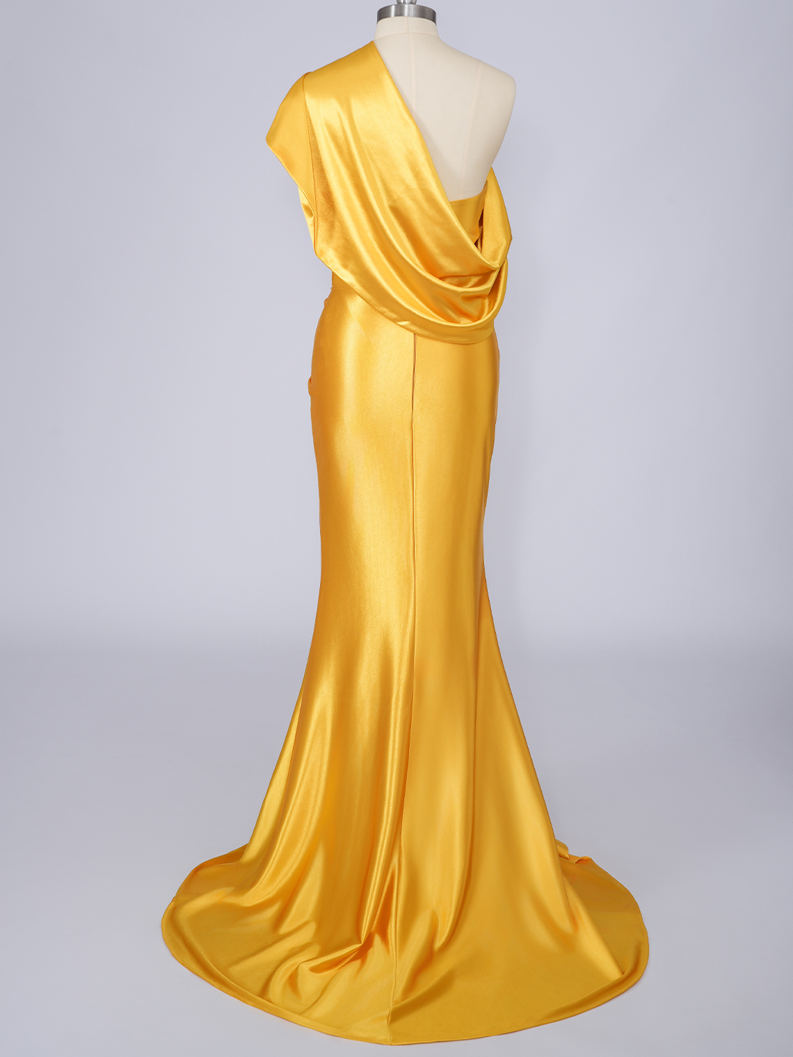 Yellow Mermaid Silk Satin One Shoulder With Slit Long Prom Dress