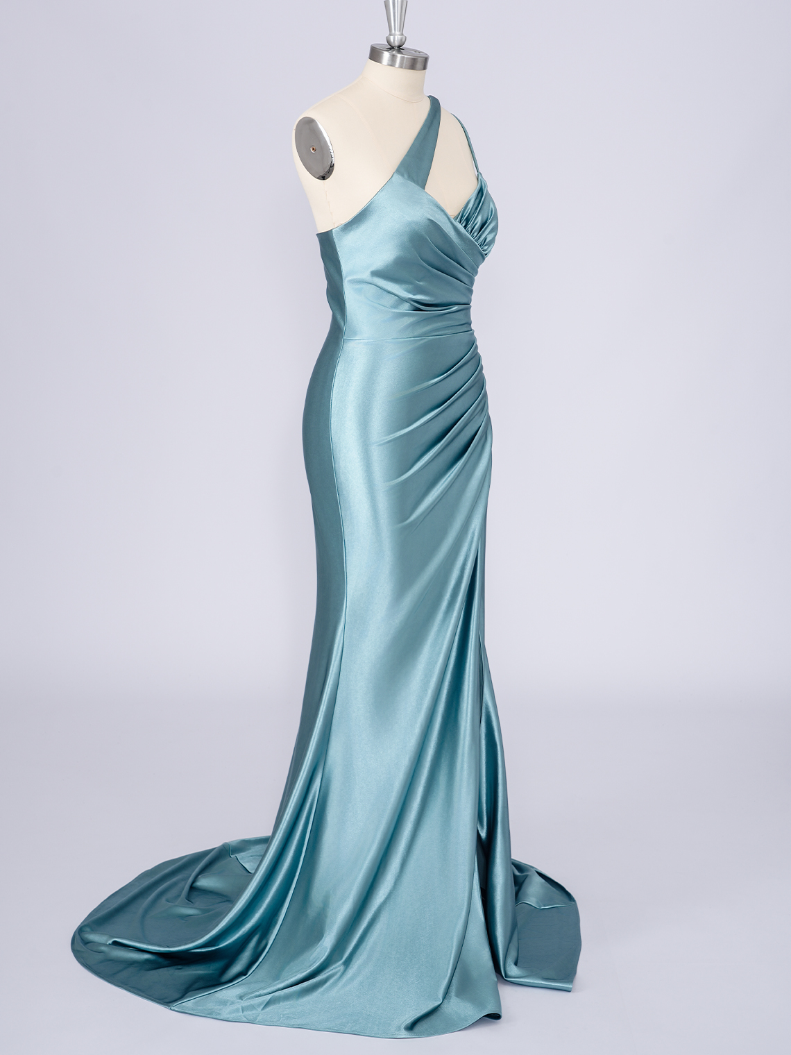 Mermaid Satin Spaghetti Sleeveless Ruffles With Slit Long Prom Dress