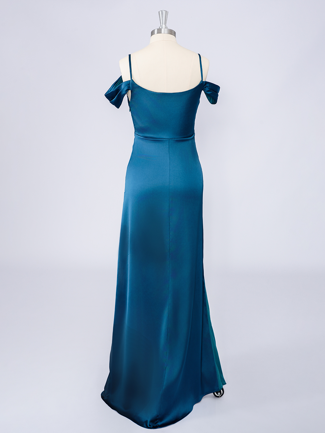 Teal Mermaid Satin Spaghetti Floor Length With Side Slit Prom Dress