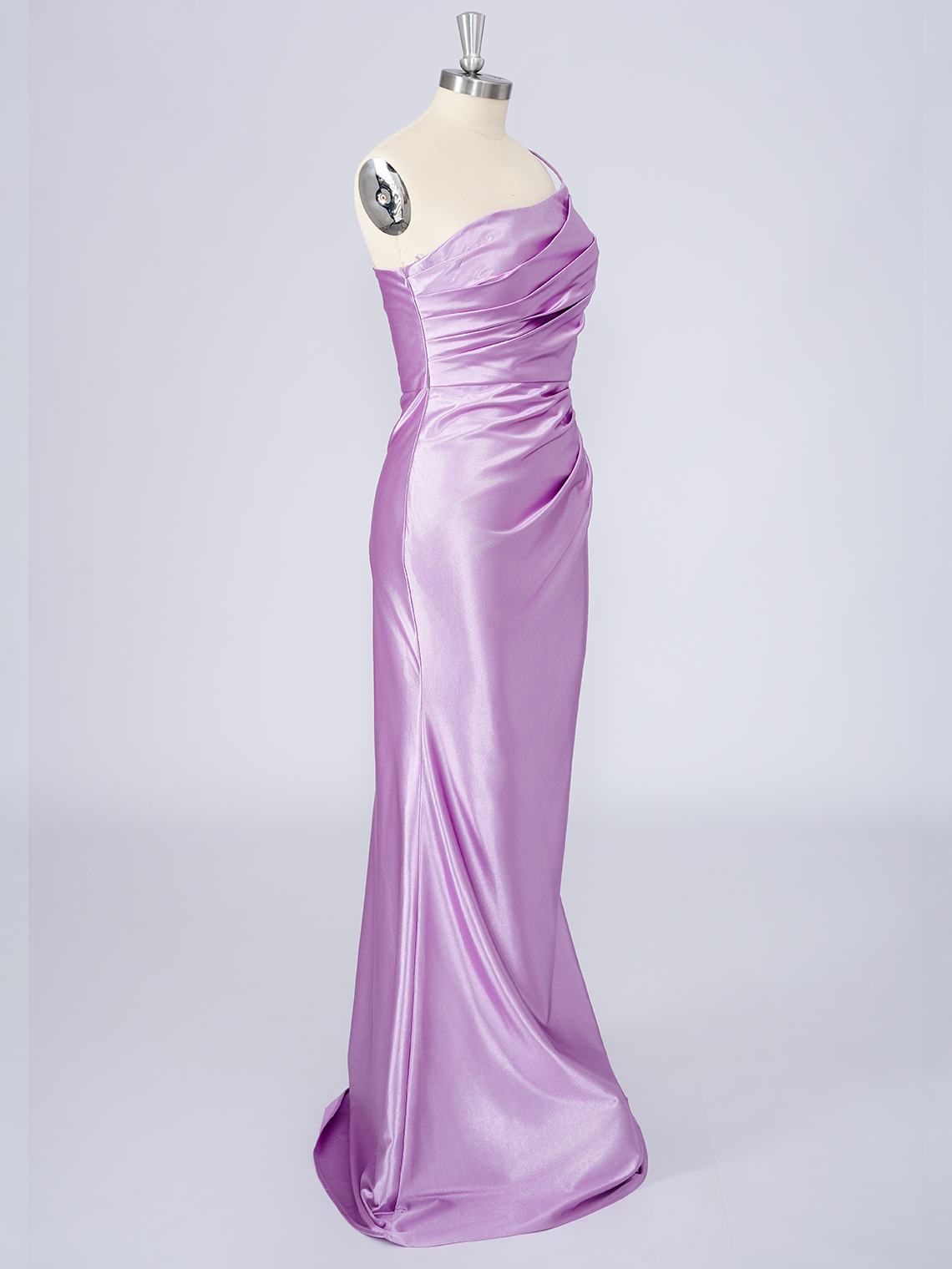 Lilac Mermaid Satin One Shoulder Solid Color With Pleats Prom Dress