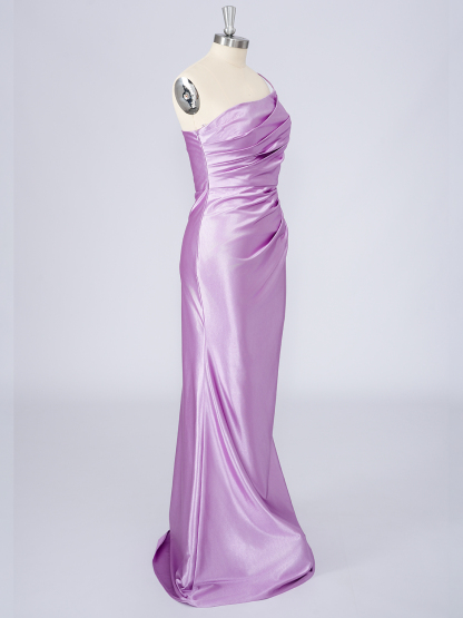Dress Lilac Mermaid Satin One Shoulder Solid Color With Pleats Prom Dress