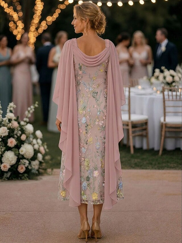 a-line ankle length mother of the bride dresses 3/4 length sleeve scoop neck elegant vintage chiffon lace with ruffles, supplier image 5