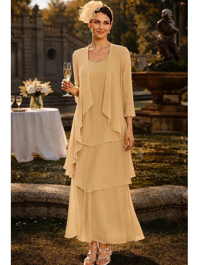 sheath column ankle length mother of the bride dresses wedding guest dresses sleeveless elegant simple chiffon, supplier image 9