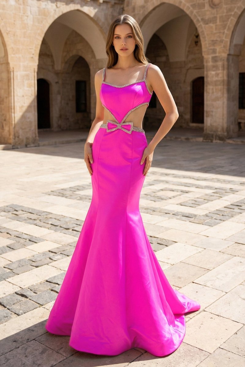 Scoop Neck Mermaid Beaded Long Prom Dresses With Bow Evening Dresses, product image 1