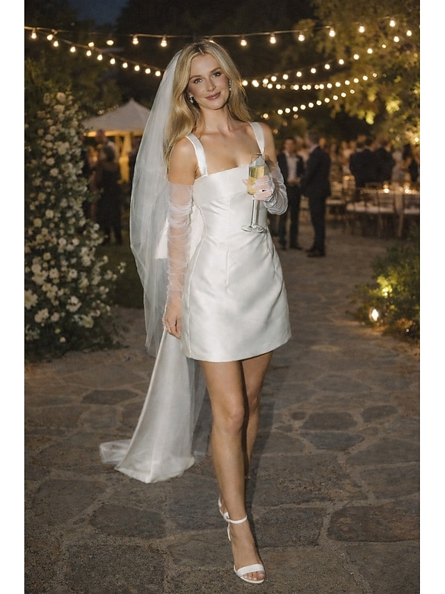 sheath column little white dress wedding dress satin, supplier image 1