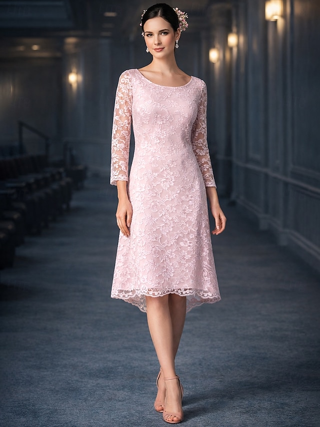 two piece a-line mother of the bride dresses wedding guest dresses tea length chiffon lace elegant, supplier image 2