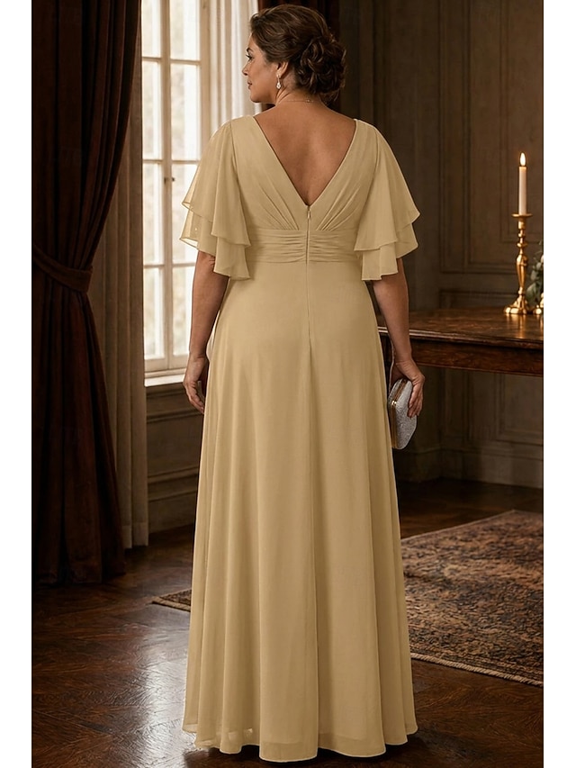 a-line mother of the bride dresses floor length chiffon tulle with beading short sleeve v neck, supplier image 2