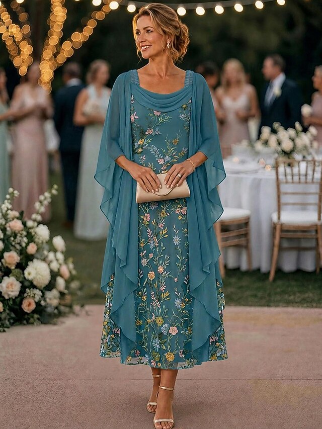 a-line ankle length mother of the bride dresses 3/4 length sleeve scoop neck elegant vintage chiffon lace with ruffles, supplier image 2