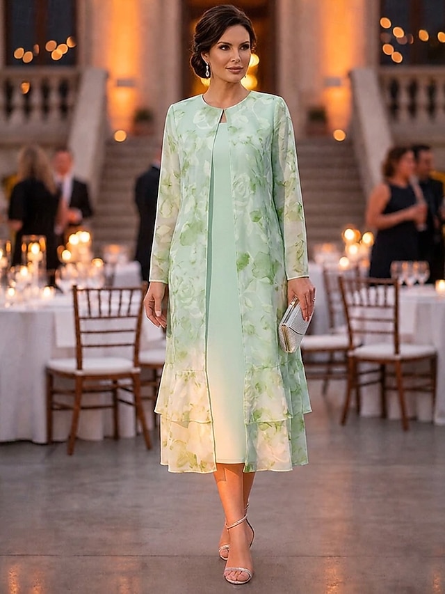 two piece a-line mother of the bride dresses wedding guest dresses ankle length tea length chiffon, supplier image 1