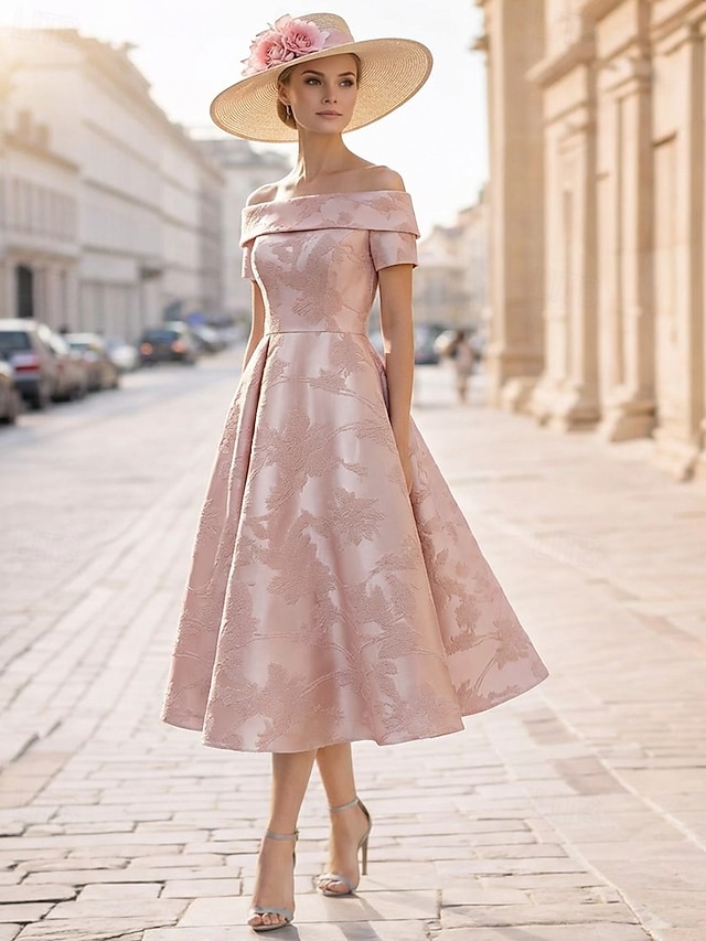 a-line mother of the bride dresses wedding guest dresses formal dresses tea length jacquard elegant, supplier image 1