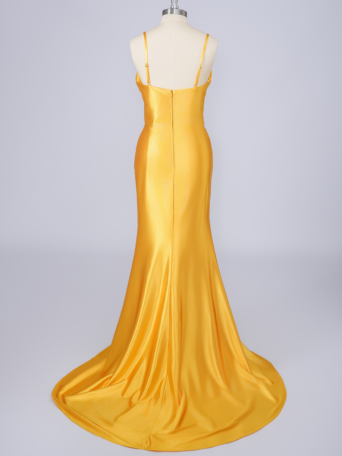 Yellow Mermaid Satin Spaghetti With Ruffles Long Prom Dress