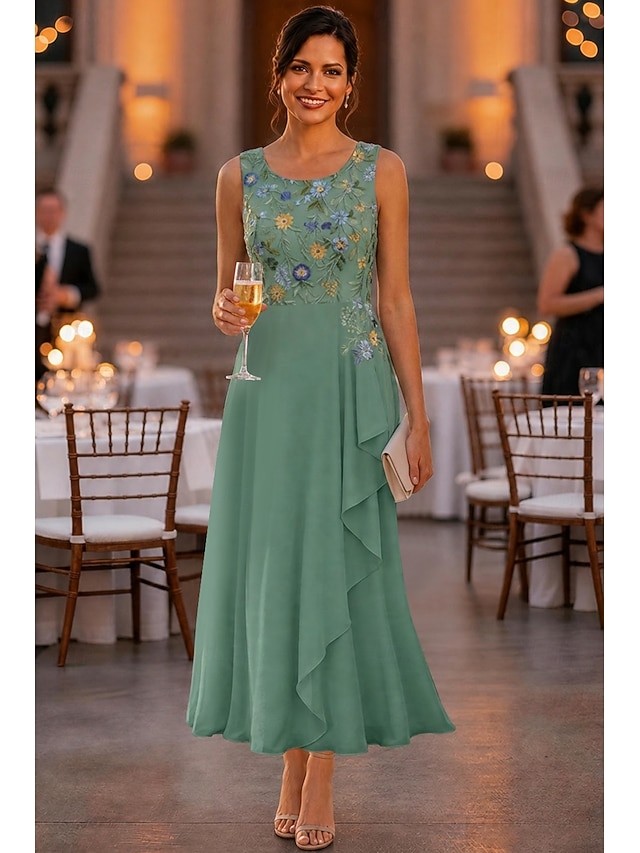 two piece a-line mother of the bride dresses ankle length chiffon lace with embroidery half sleeve, supplier image 2