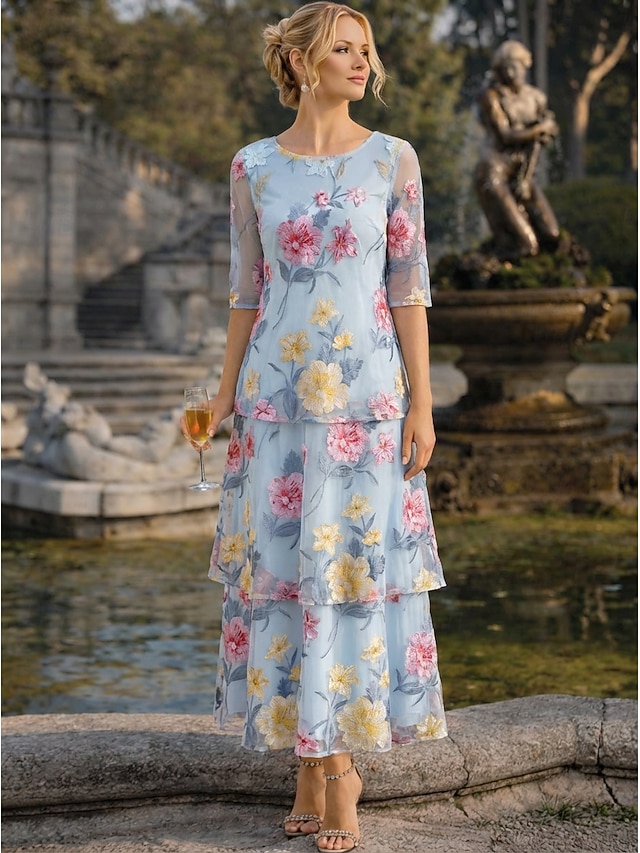 a-line mother of the bride dresses cocktail dresses party dresses ankle length chiffon half sleeve, supplier image 1