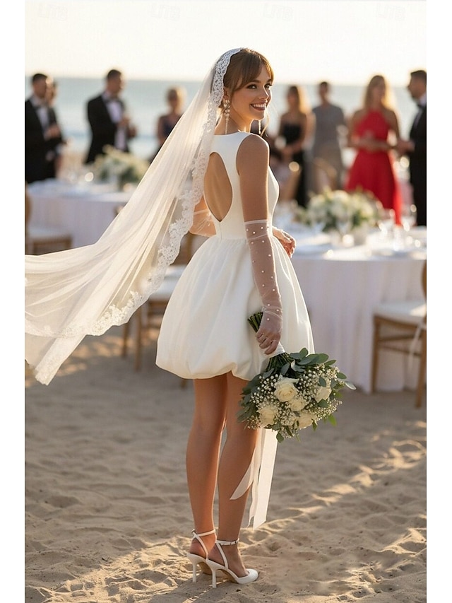 a-line little white dress wedding dress sleeveless, supplier image 1