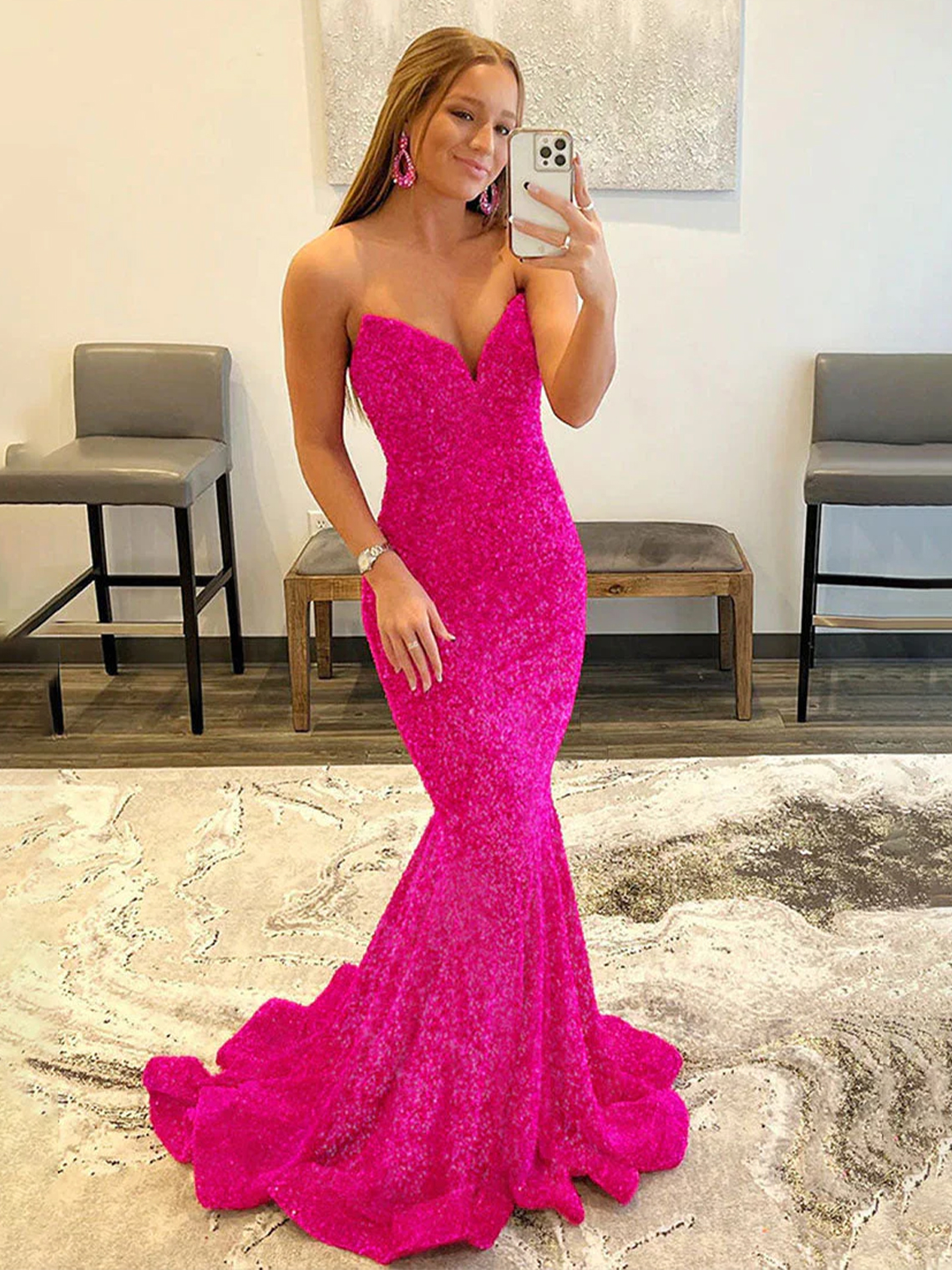 Sparkle Mermaid Sequin Sweetheart Sleeveless Tight Prom Dress