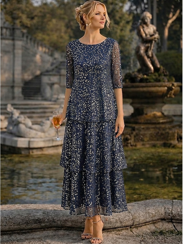 a-line mother of the bride dresses cocktail dresses ankle length tea length lace with pleats elegant, supplier image 1