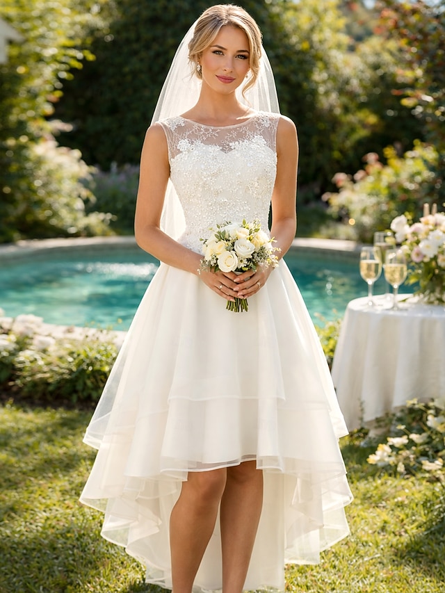a-line little white dress wedding dress off-the-shoulder sleeveless lace, supplier image 1