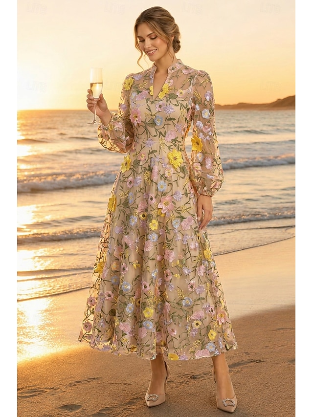 a-line mother of the bride dresses cocktail dresses party dresses ankle length lace tulle v neck, supplier image 1