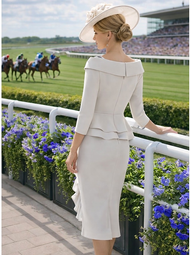 mother of the bride dresses wedding guest dresses tea length stretch fabric 3/4 length sleeve v neck, supplier image 2