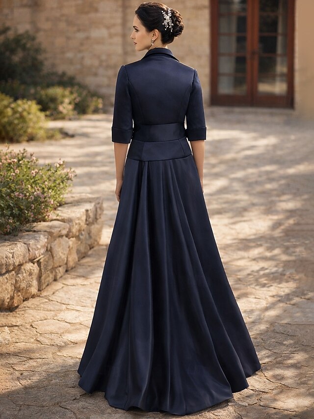 two piece jumpsuit pantsuit mother of the bride dresses ankle length satin with bow(s) half sleeve, supplier image 2
