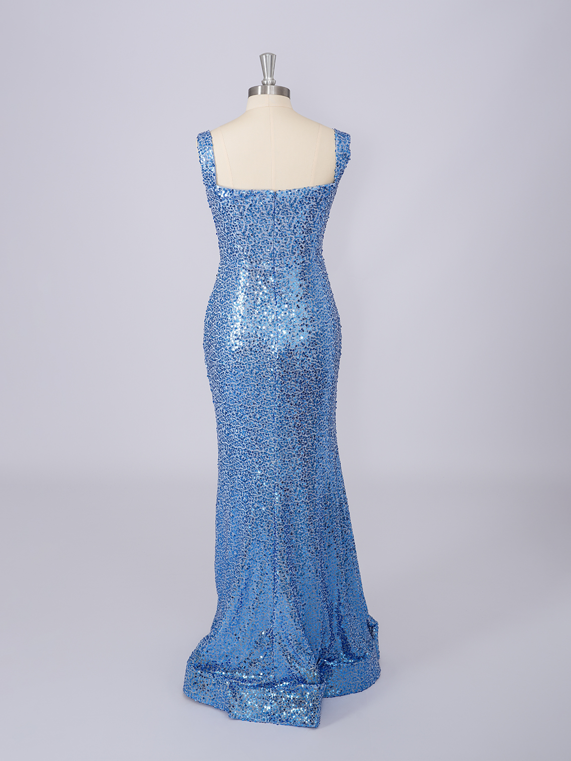 Blue Mermaid Sequins Square Neck With Slit Long Prom Dress