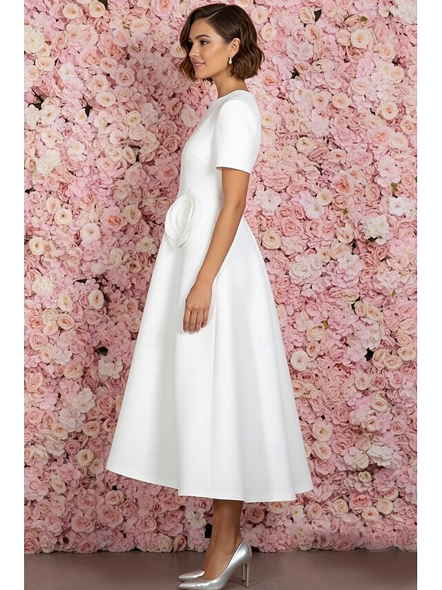 a-line tea-length little white dress wedding dress cocktail dress formal dress short sleeves, supplier image 2