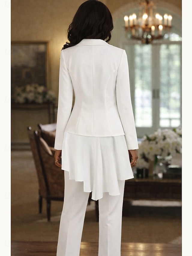 two piece jumpsuit pantsuit mother of the bride dresses floor length chiffon with ruffles v neck, supplier image 6