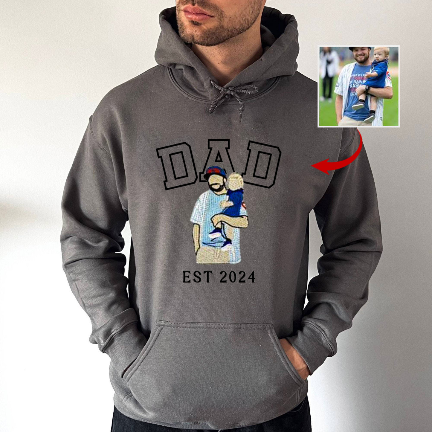 【Father‘s day Sale】Custom Embroidered Sweatshirt with Name and Photo Portrait, Family Gift