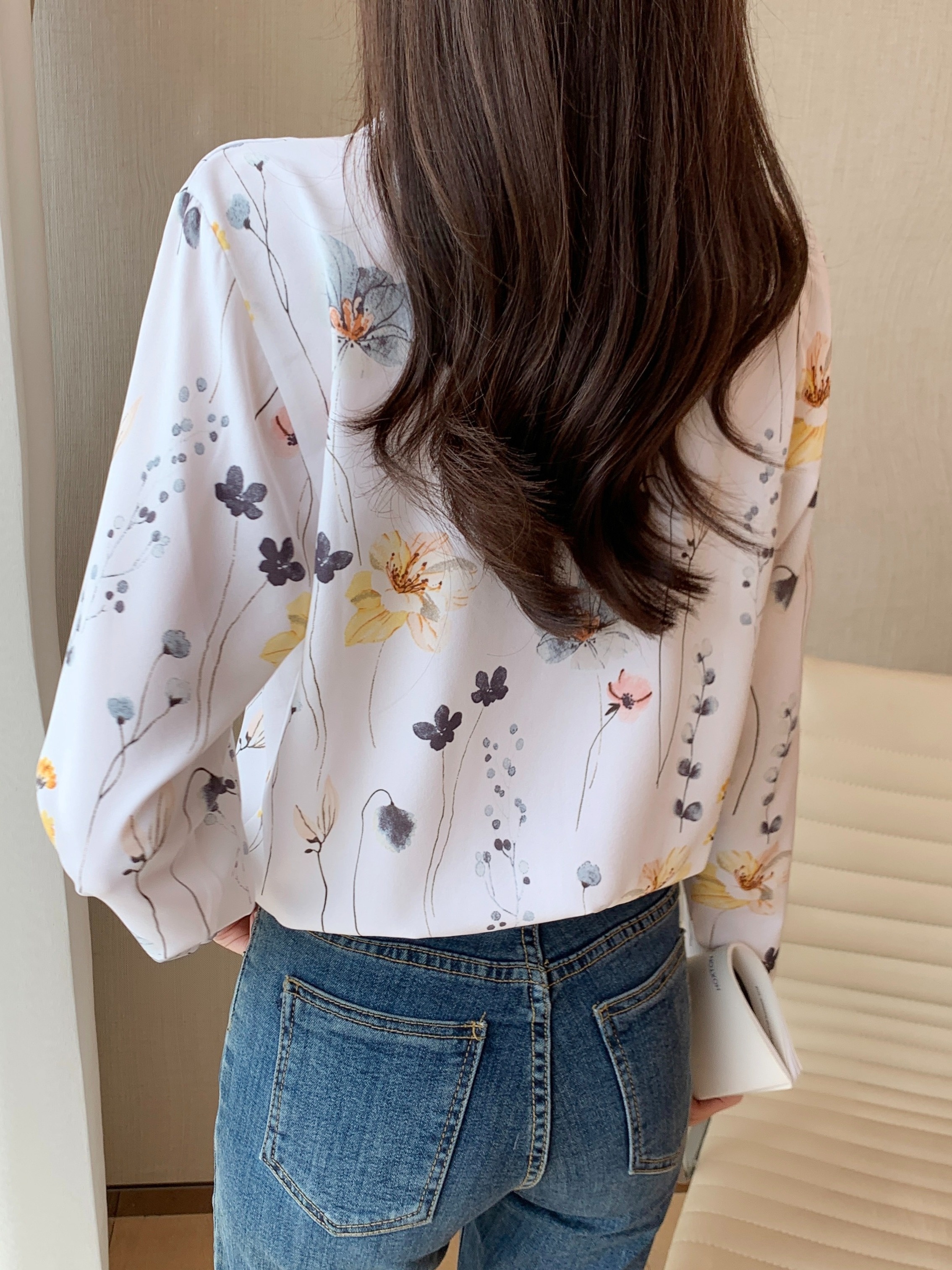 floral print button front shirt casual long sleeve shirt for spring fall womens clothing details 0
