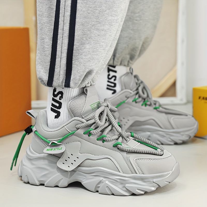 mens solid lace up chunky shoes vintage comfy non slip sneakers for mens outdoor activities details 8