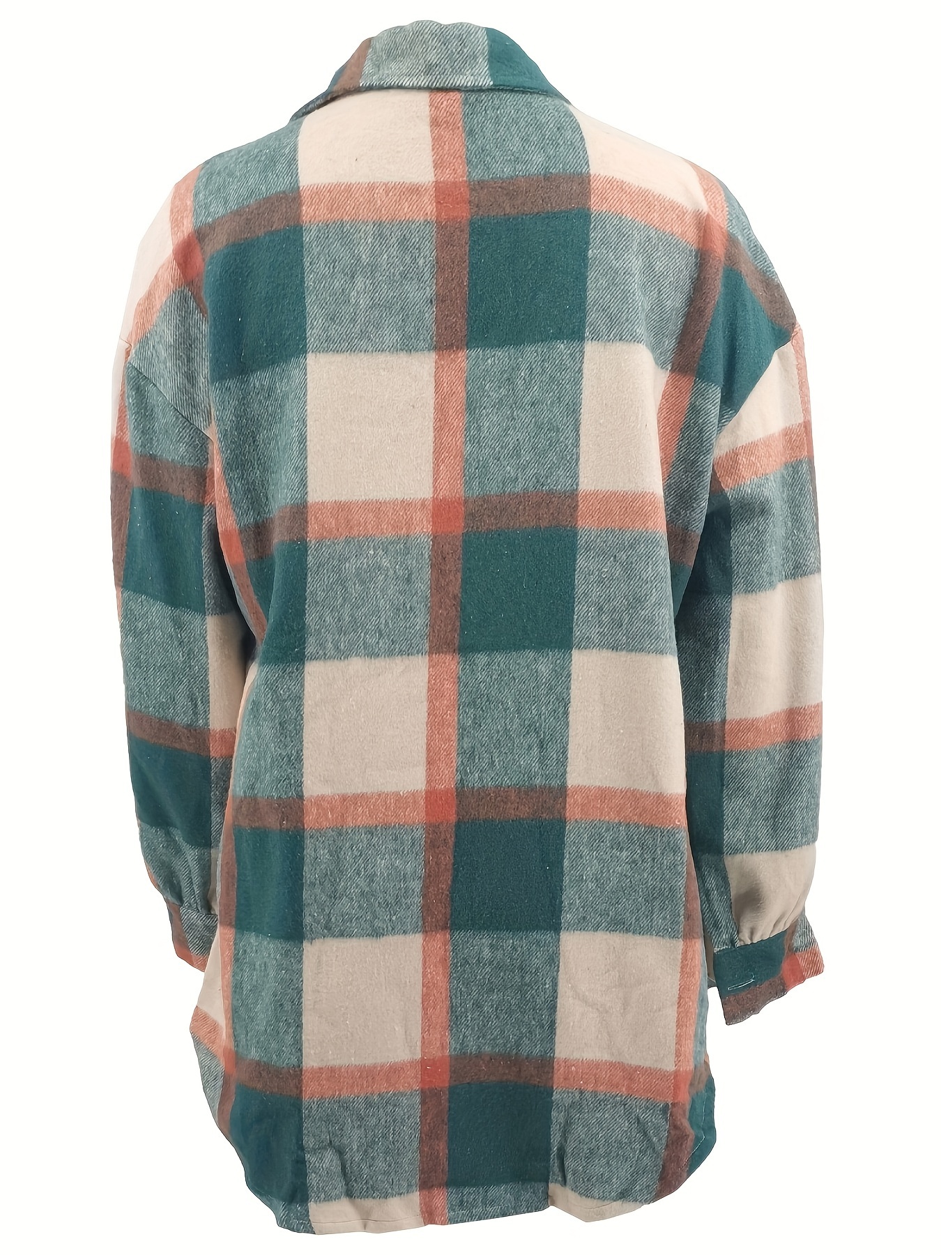 plaid pattern flap pockets jacket vintage drop shoulder single breasted outwear for fall winter womens clothing details 7