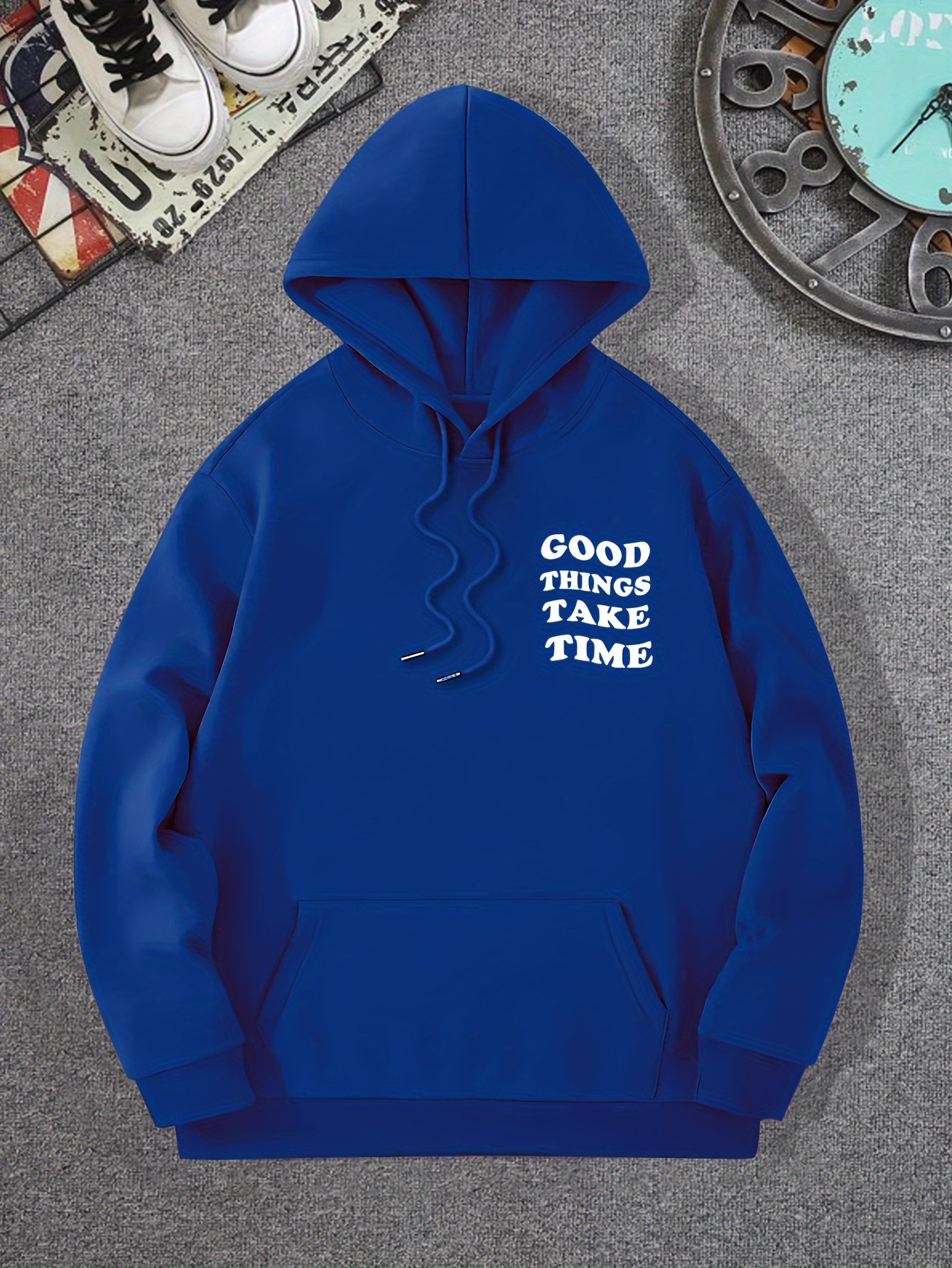good things take time flower print mens pullover round neck long sleeve hooded sweatshirt pattern loose casual top for autumn winter mens clothing as gifts details 17