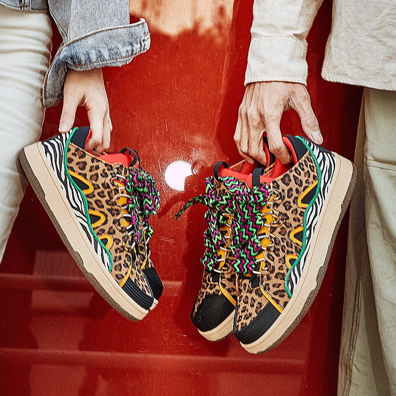 womens leopard print platform sneakers retro lace up low to sports shoes casual comfortable shoes details 2
