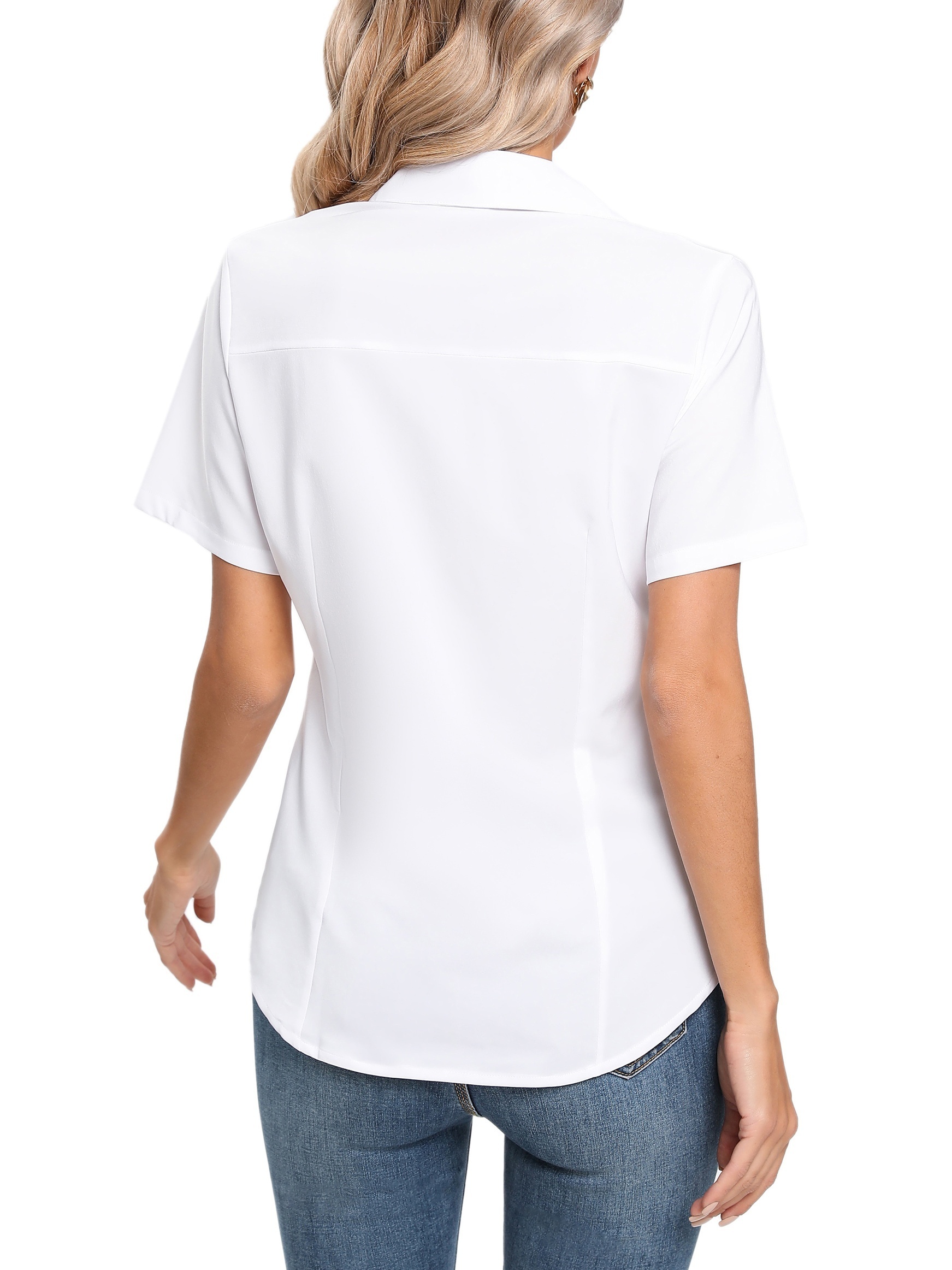 solid button front blouse casual short sleeve blouse for spring summer womens clothing details 16