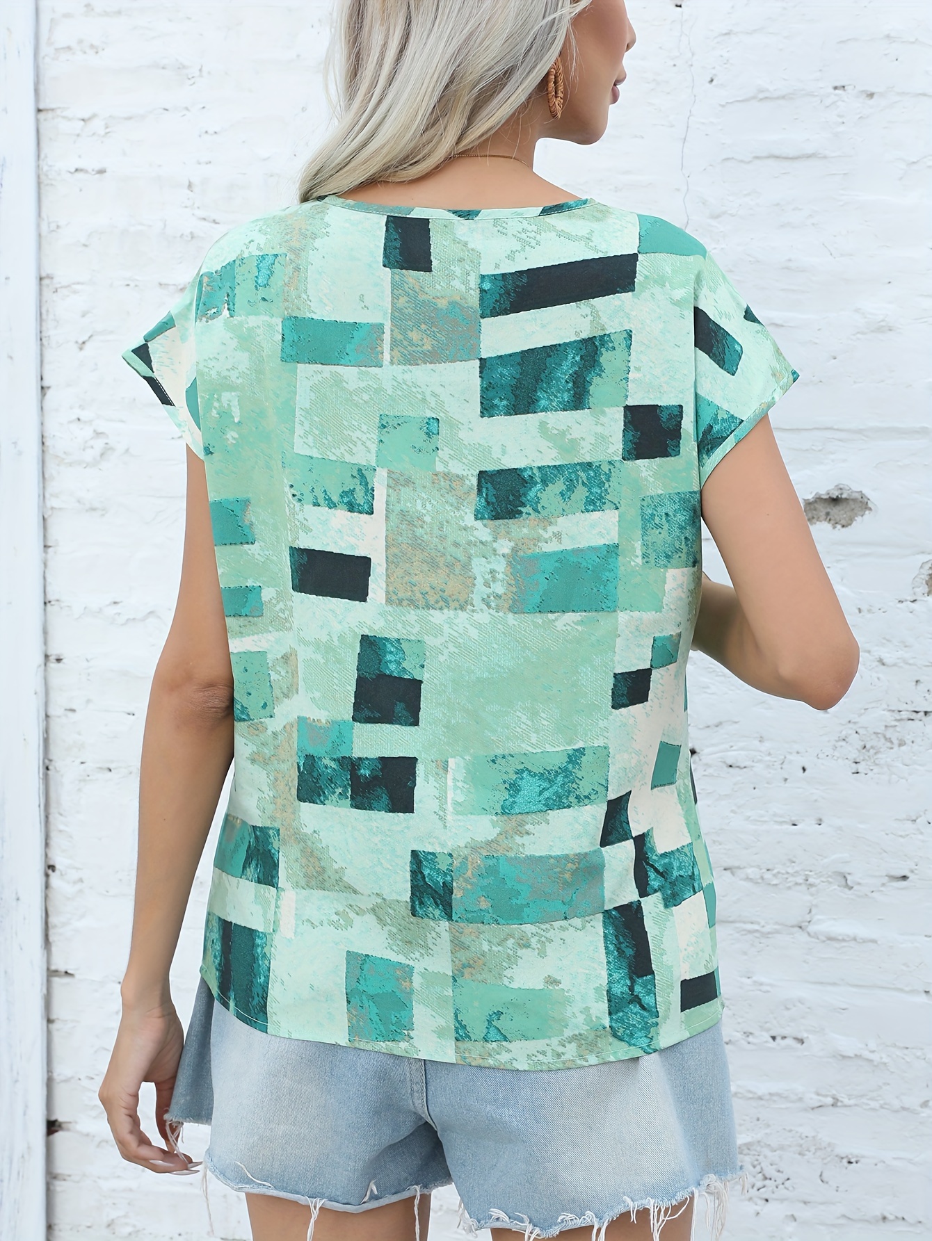 graphic print crew neck t shirt short sleeve aztec print tops womens clothing details 4