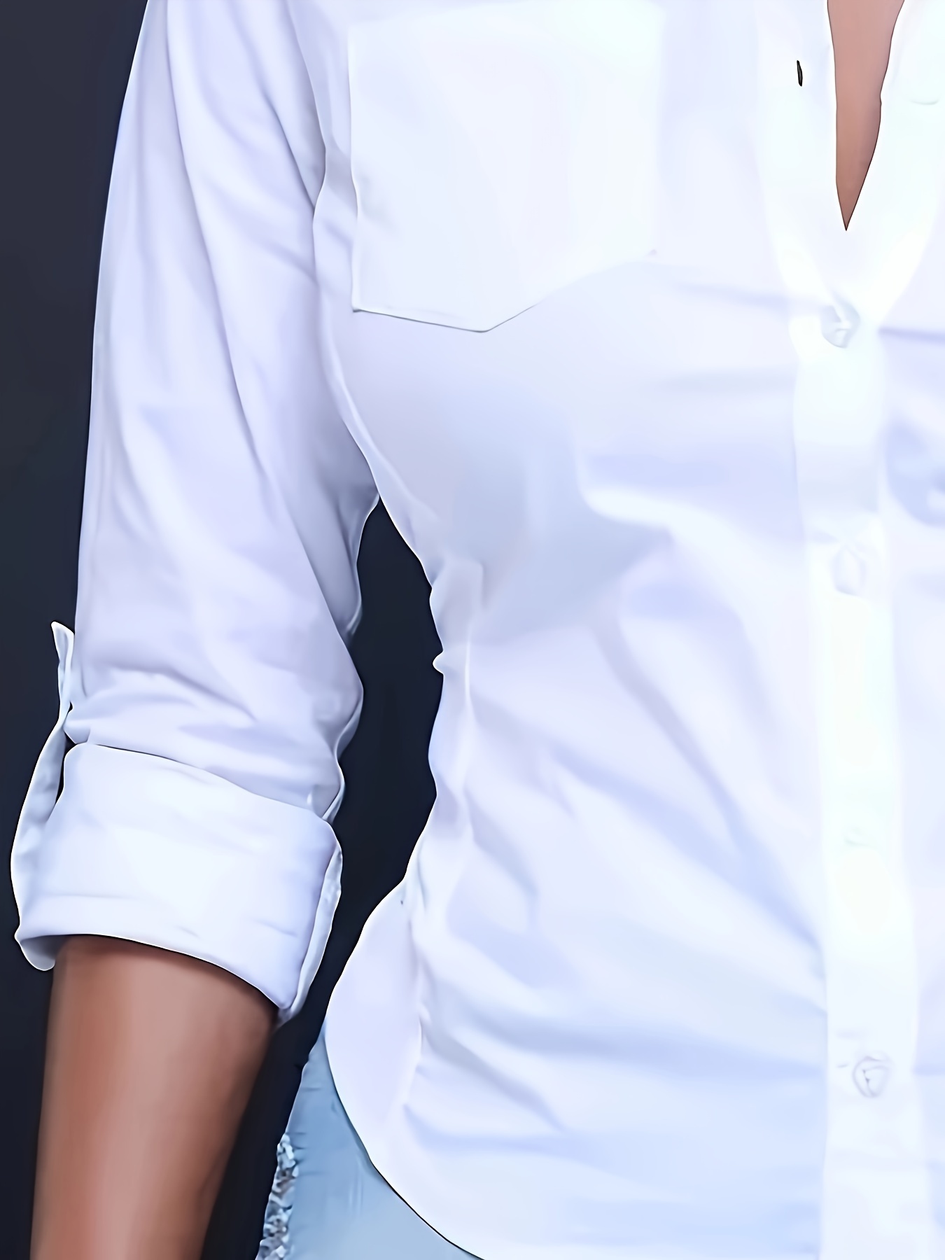 solid color button front shirt casual long sleeve pocket shirt for spring fall womens clothing details 14