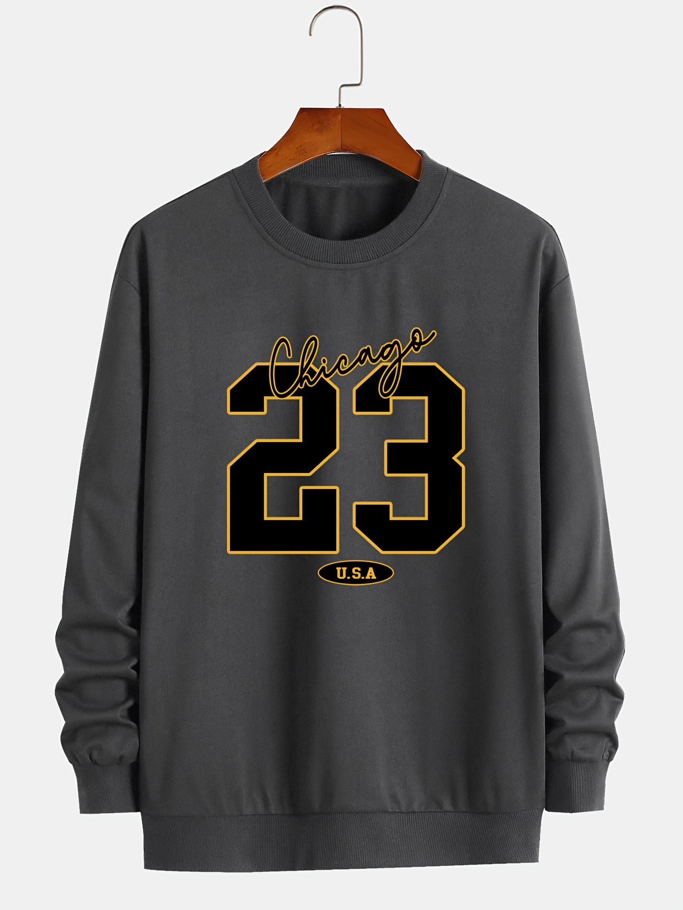 mens fashionable casual number 23 print round neck pullover long sleeve sweatshirt suitable for outdoor sports for autumn and spring as gifts details 2