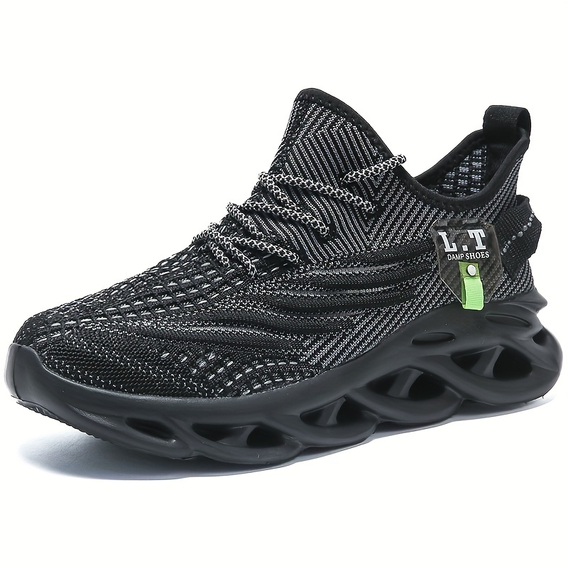 mens trendy knitted breathable shock absorbing comfy sneakers for running jogging details 0