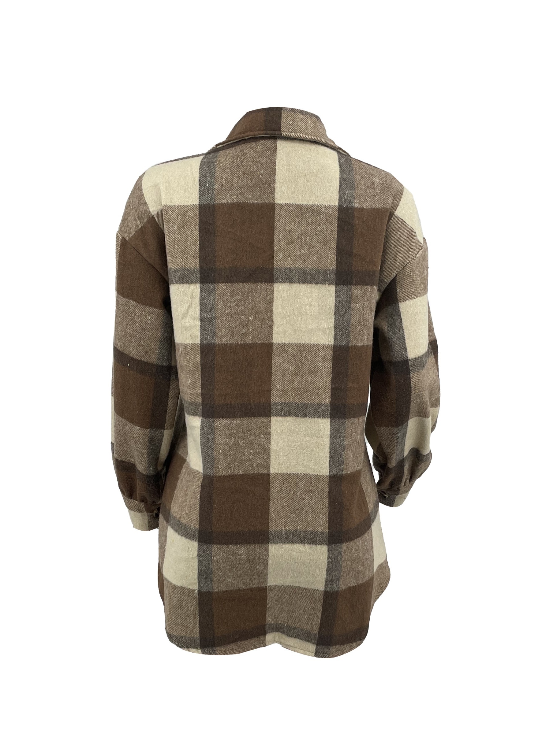 plaid pattern flap pockets jacket vintage drop shoulder single breasted outwear for fall winter womens clothing details 1