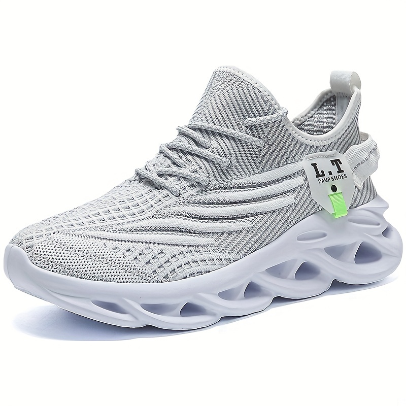 mens trendy knitted breathable shock absorbing comfy sneakers for running jogging details 3