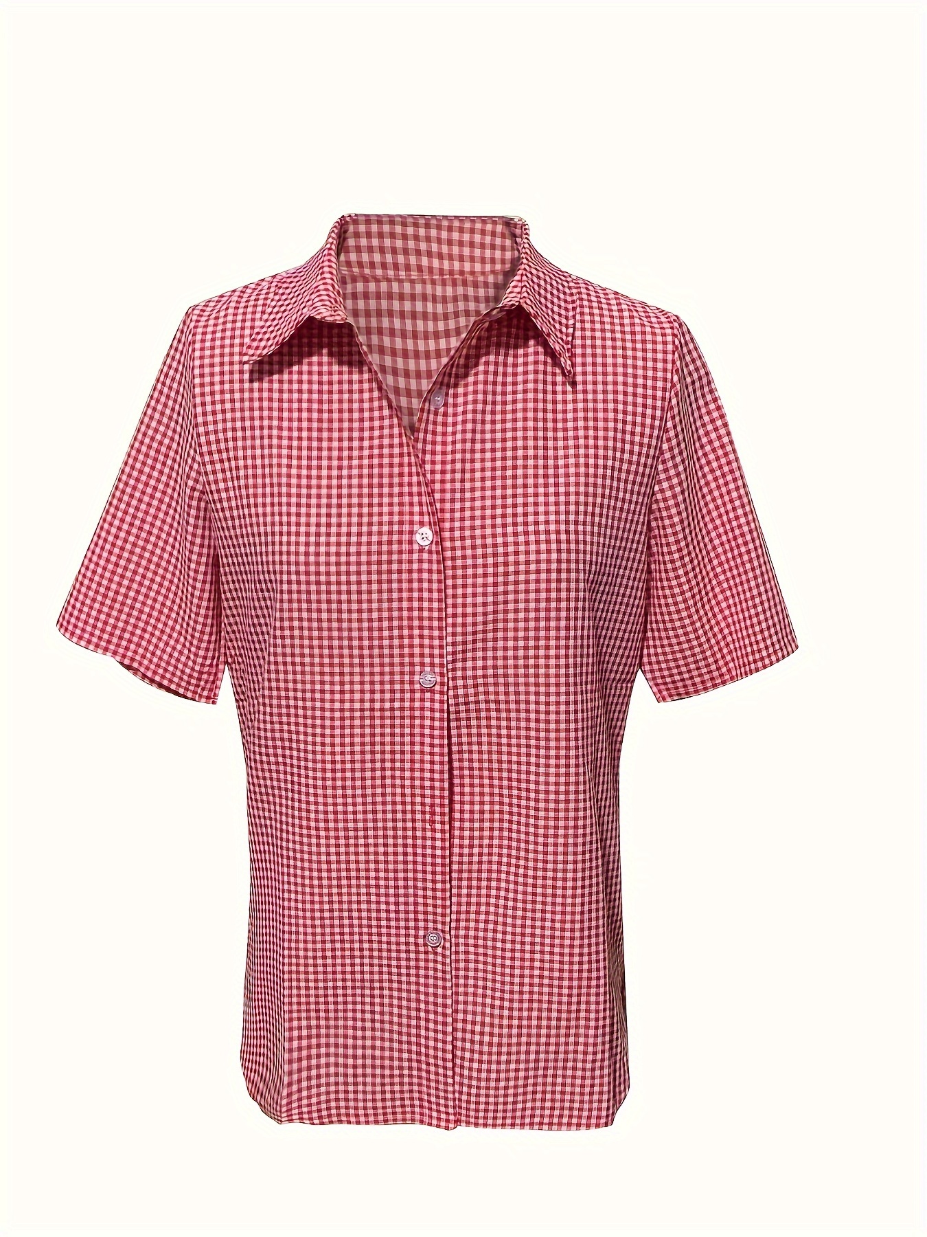 plaid print button front shirt casual short sleeve shirt for spring summer womens clothing details 2