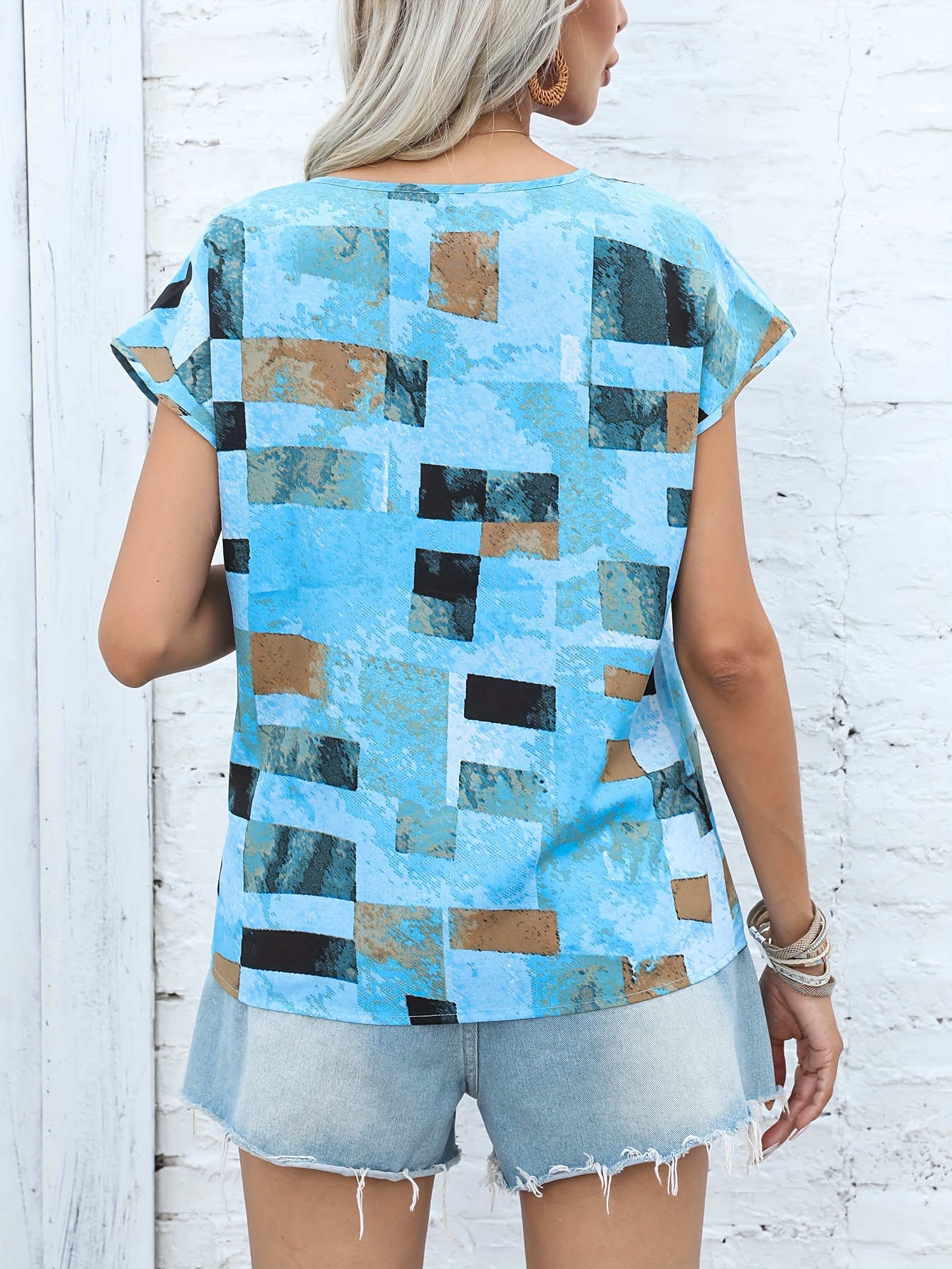 graphic print crew neck t shirt short sleeve aztec print tops womens clothing details 12