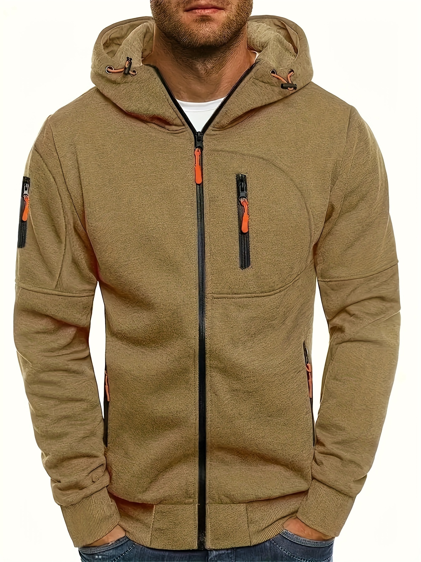 solid color mens hooded jacket casual long sleeve hoodies with zipper gym sports hooded coat for spring fall details 15