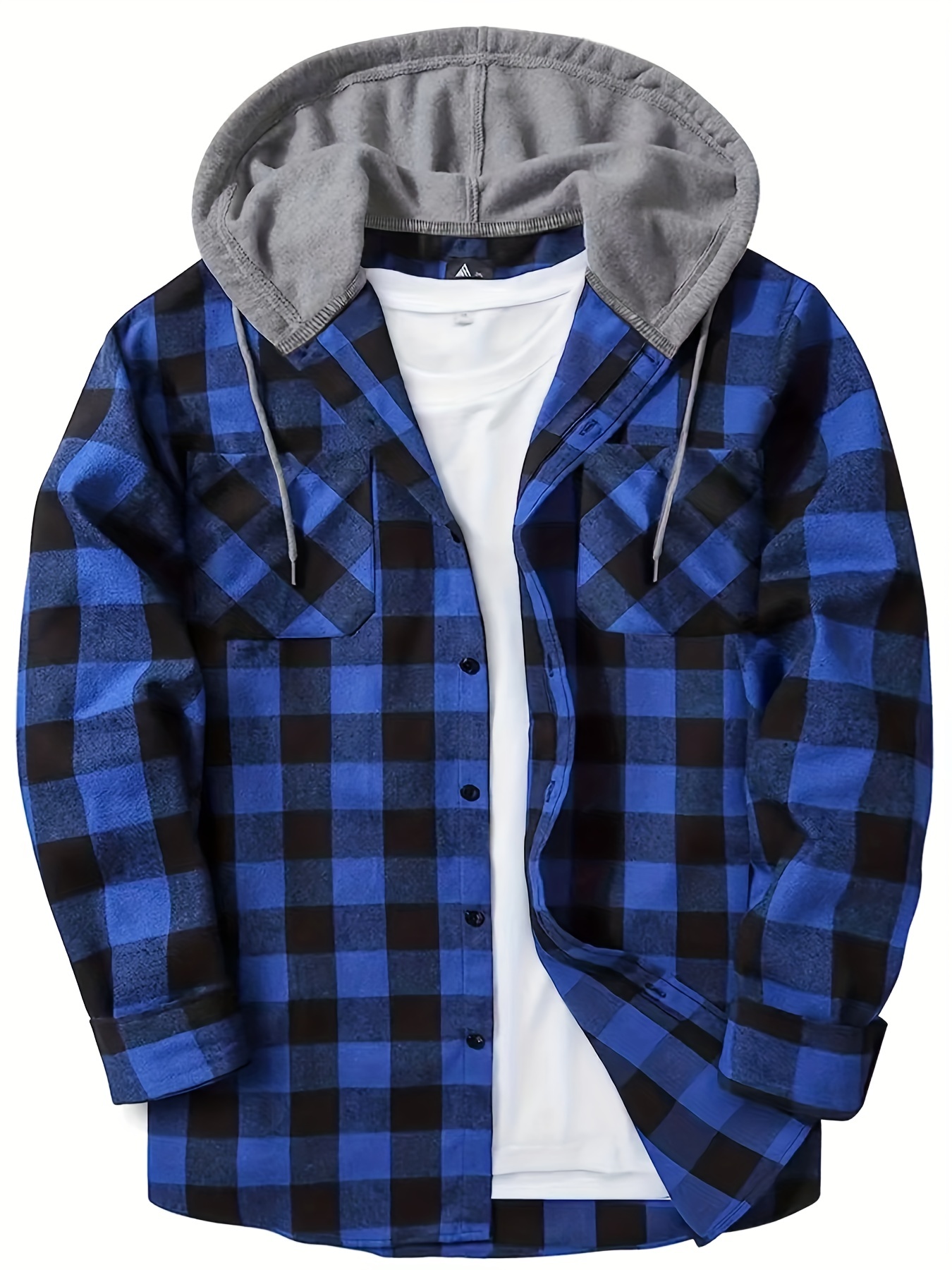 casual regular fit button up hooded shirts jacket, classic design plaid shirt coat for men long sleeve casual regular fit button up hooded shirts jacket details 10