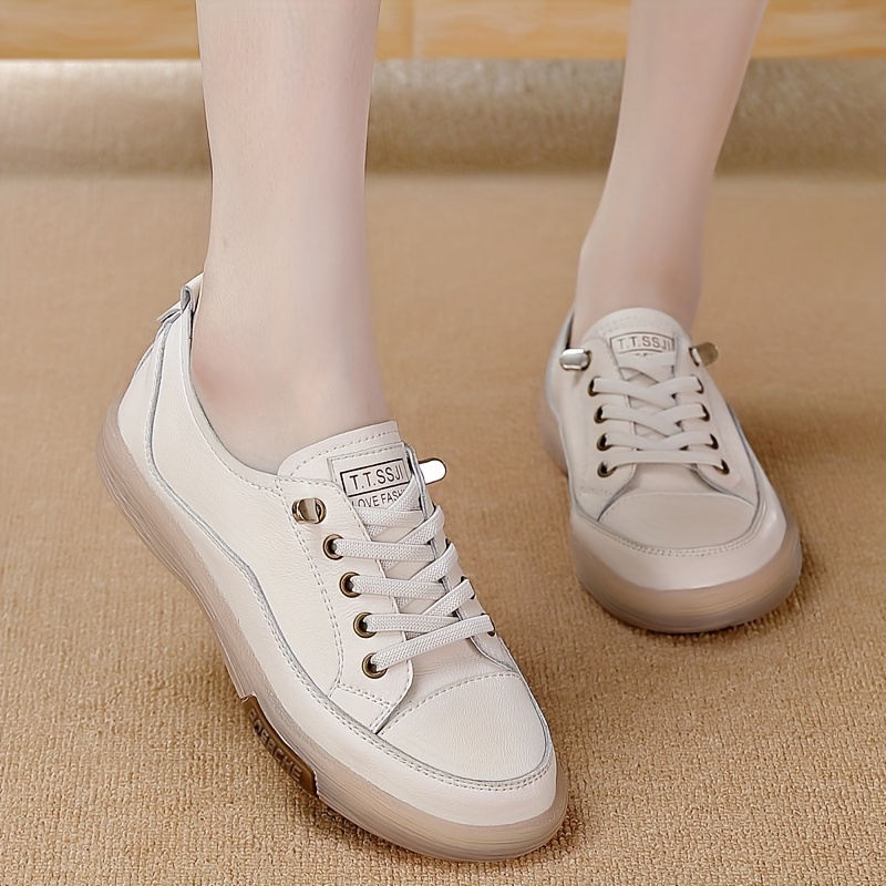 womens solid color casual sneakers lace up soft sole platform walking shoes low top versatile shoes details 3