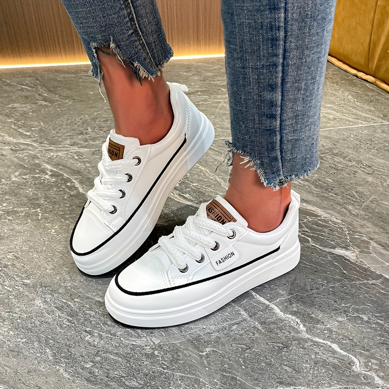 womens solid color casual sneakers lace up platform soft sole skate shoes low top versatile walking shoes details 4