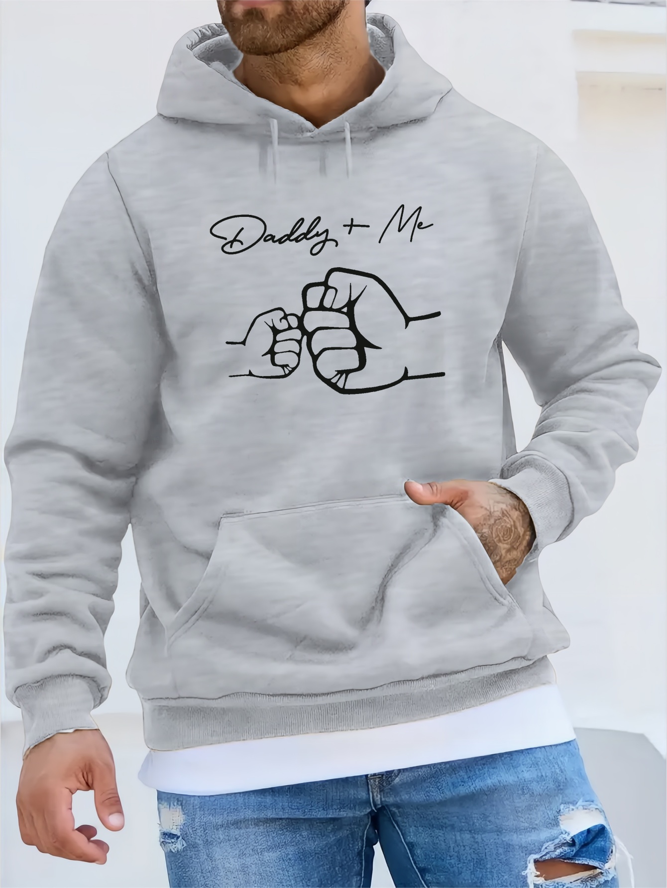daddy me print kangaroo pocket fleece sweatshirt hoodie pullover fashion street style long sleeve sports tops graphic pullover shirts for men autumn winter gifts details 20
