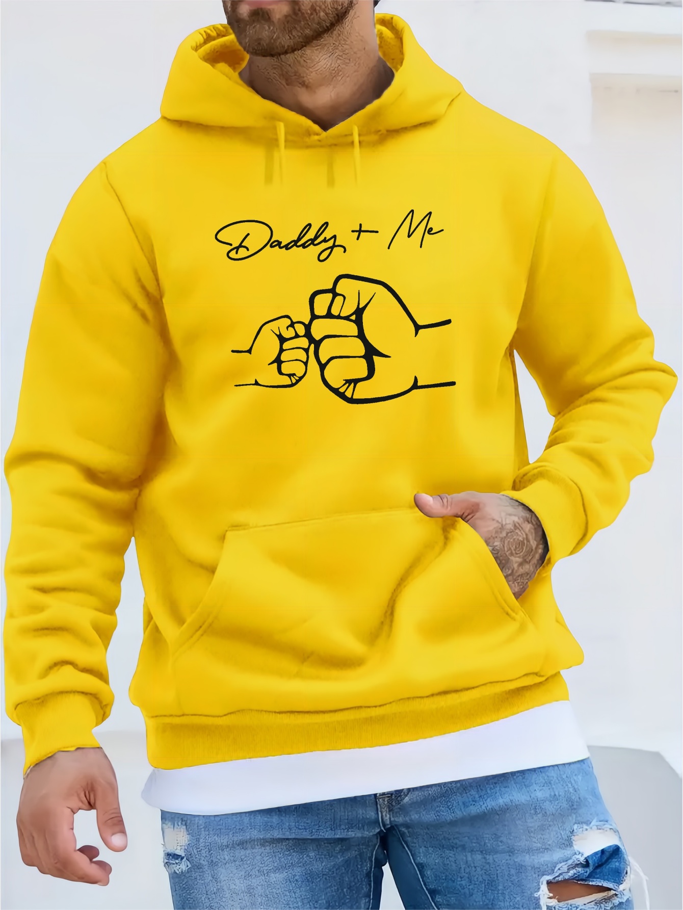daddy me print kangaroo pocket fleece sweatshirt hoodie pullover fashion street style long sleeve sports tops graphic pullover shirts for men autumn winter gifts details 13